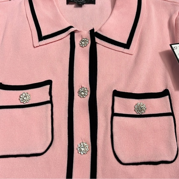 Pink Short Sleeve Button-Up Top - Picture 2 of 7